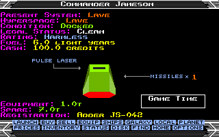 The same commander and ship systems on Atari ST · alternate artwork